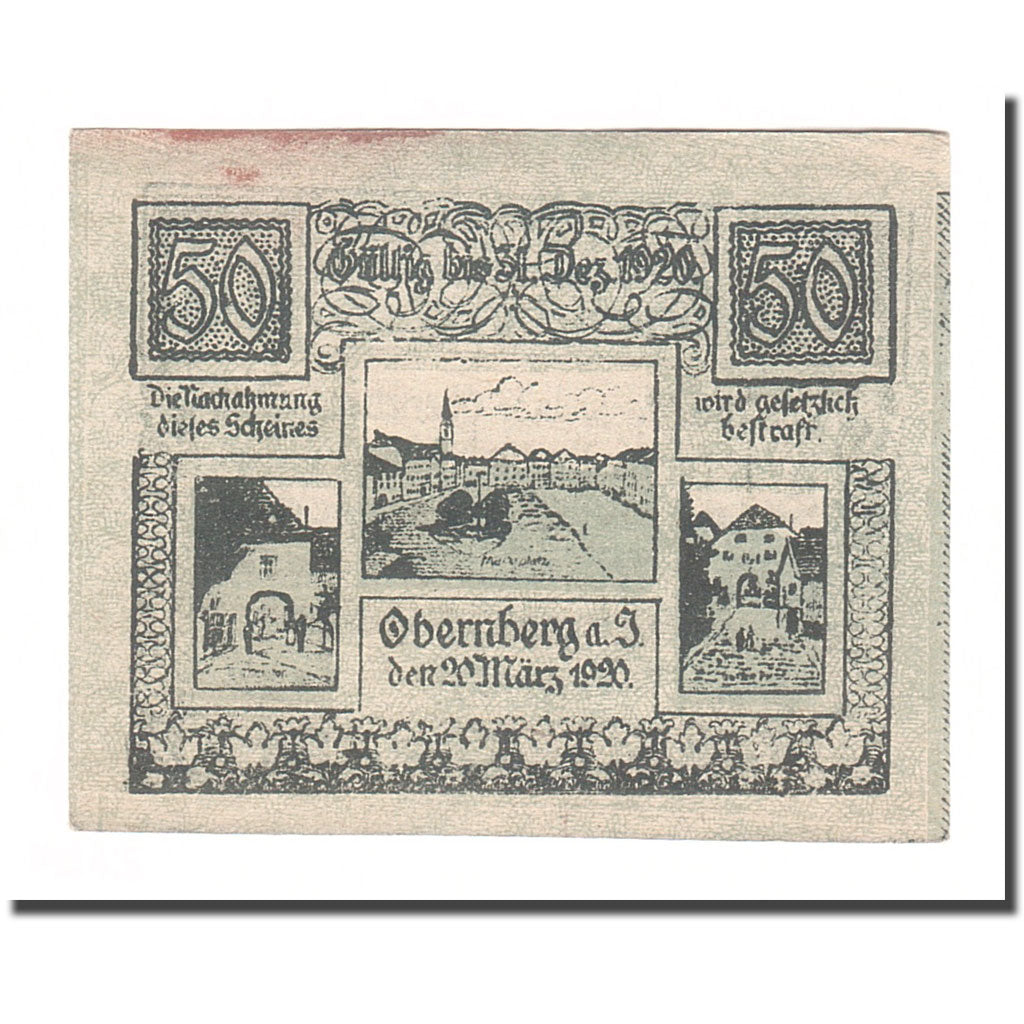 Banknote, Austria, Obernberg am Inn O.Ö. Marktgemeinde, 50 Heller, Texte 2