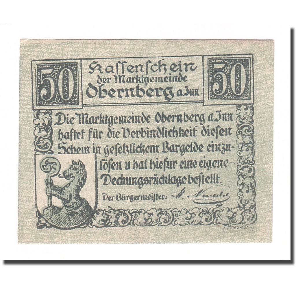 Banknote, Austria, Obernberg am Inn O.Ö. Marktgemeinde, 50 Heller, Texte 2