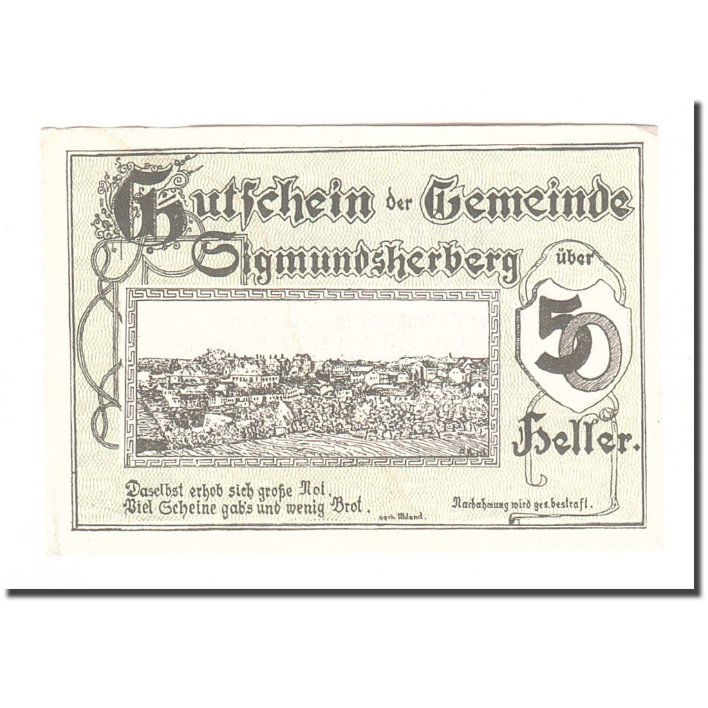 Banknote, Austria, Sigmundsherberg N.Ö. Gemeinde, 50 Heller, Texte 2, 1920