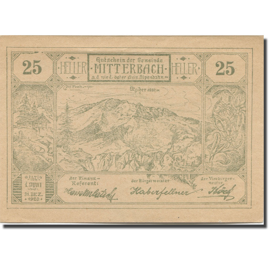 Banknote, Austria, Mitterbach, 25 Heller, Texte, 1920, 1920-12-31, AU(55-58)