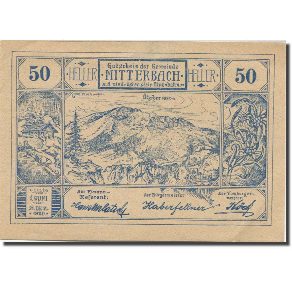 Banknote, Austria, Mitterbach, 50 Heller, texte 1, 1920, 1920-12-31, AU(55-58)
