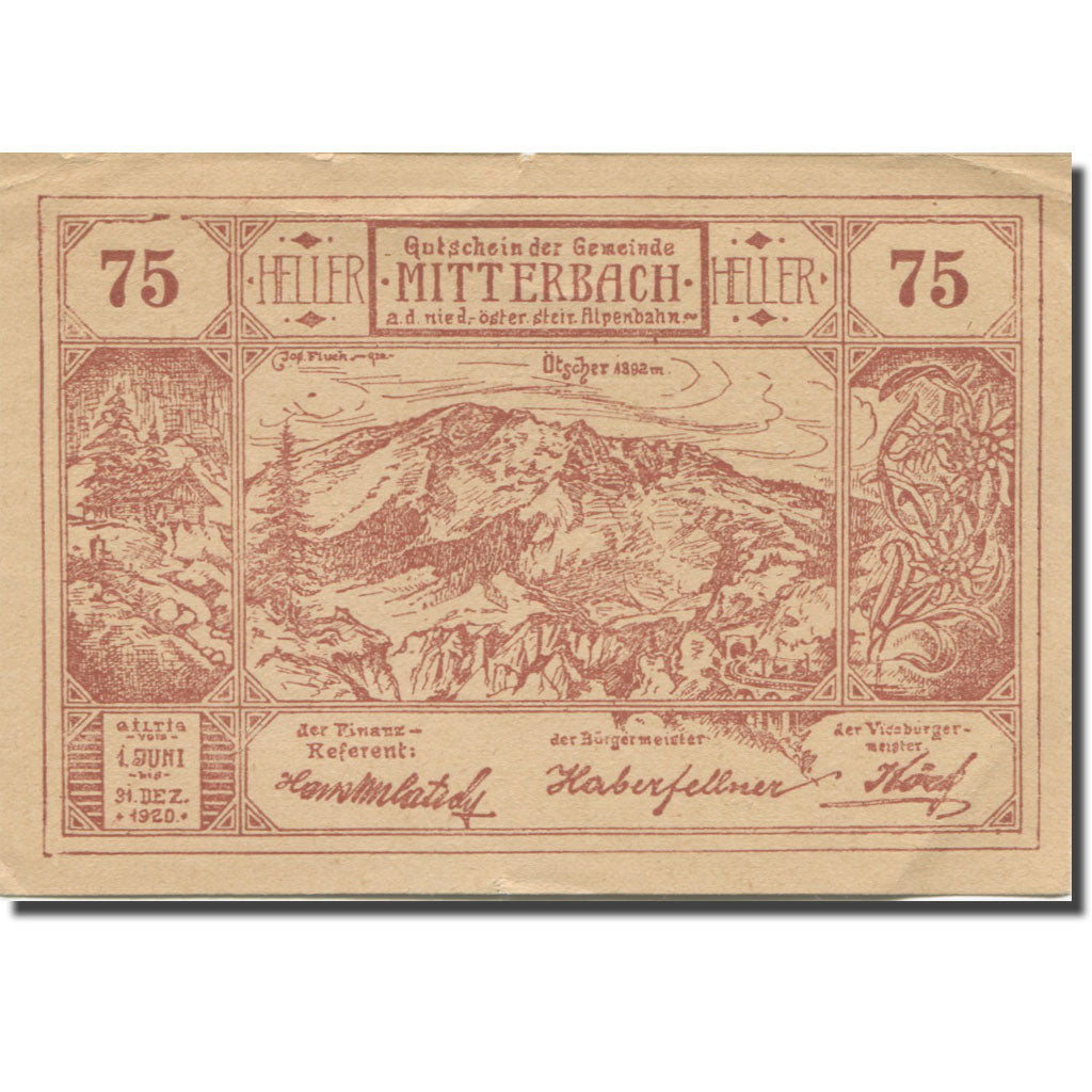Banknote, Austria, Mitterbach, 75 Heller, Texte 2, 1920, 1920-12-31, AU(55-58)