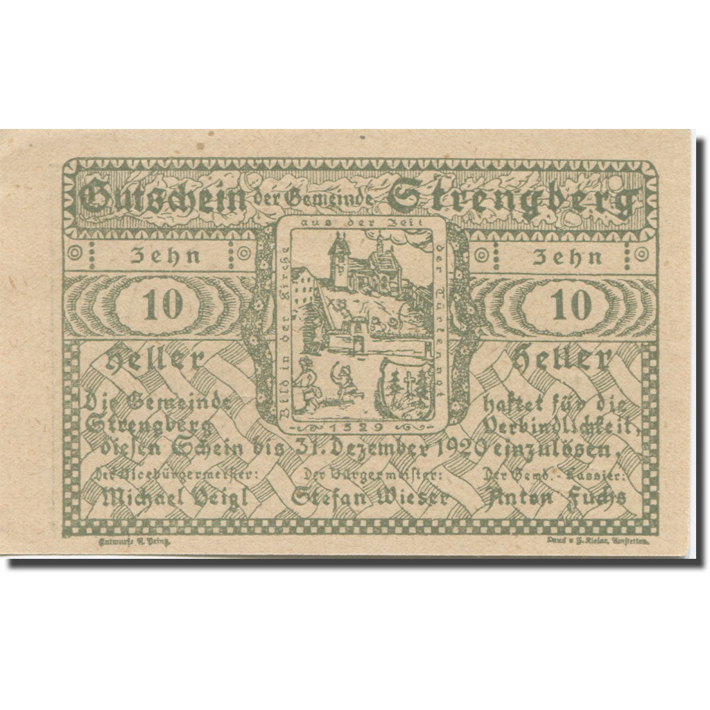 Banknote, Austria, Strengberg N.Ö. Gemeinde, 10 Heller, personnage, 1920