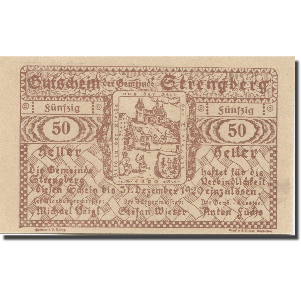 Banknote, Austria, Strengberg N.Ö. Gemeinde, 50 Heller, personnage 2, 1920