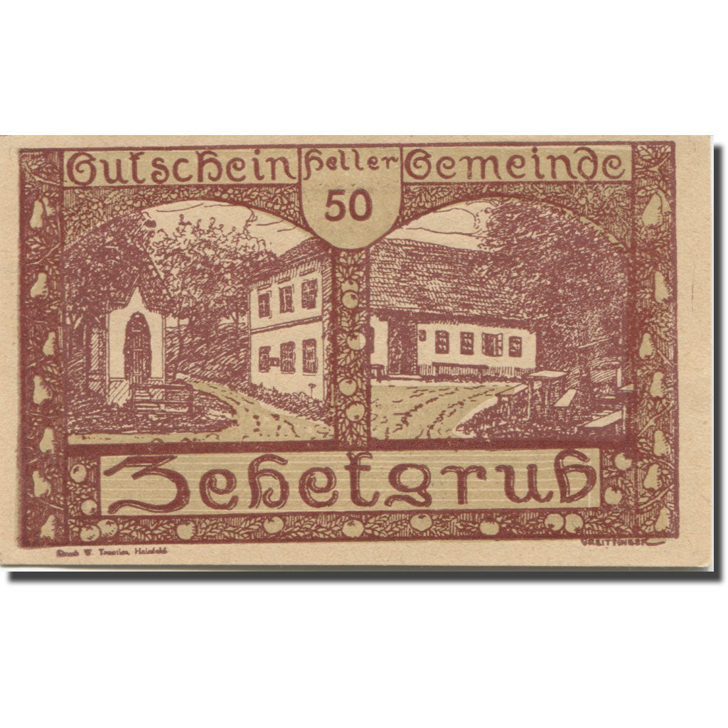 Biljet, Oostenrijk, Zehetgrub N.Ö. Gemeinde, 50 Heller, Texte 2, 1920
