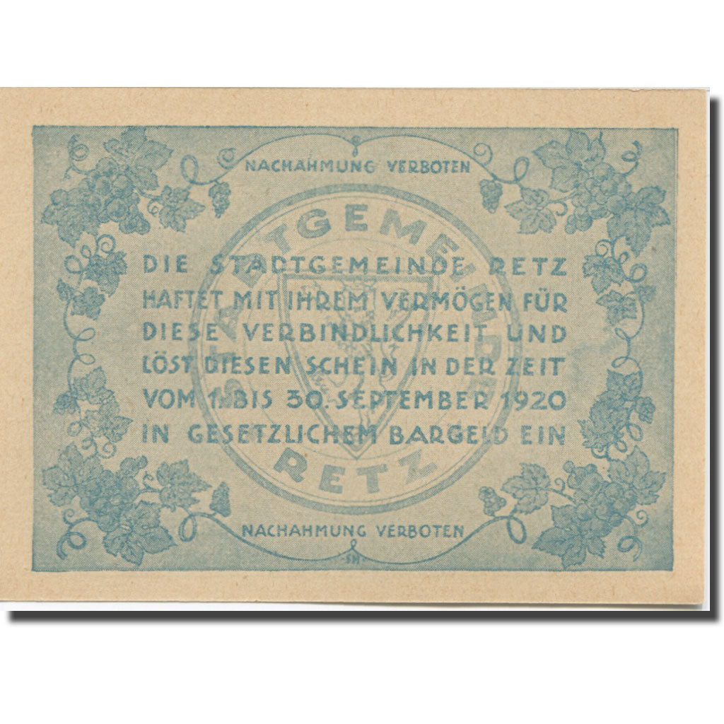 Banknote, Austria, Retz N.Ö. Stadtgemeinde, 10 Heller, Texte, 1920, 1920-09-30