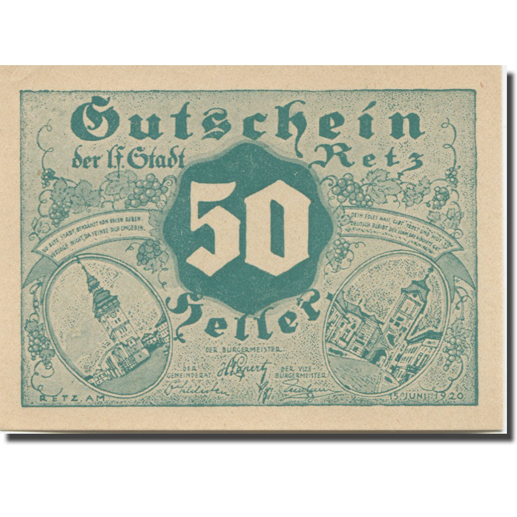 Banknote, Austria, Retz N.Ö. Stadtgemeinde, 50 Heller, Texte 2, 1920