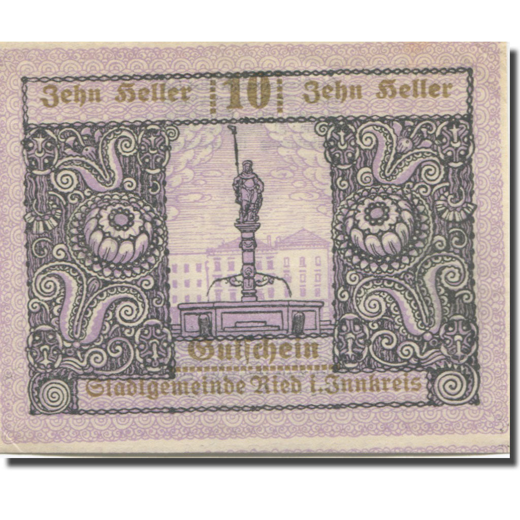 Banknote, Austria, Ried im Innkreis O.Ö. Stadtgemeinde, 10 Heller, Blason