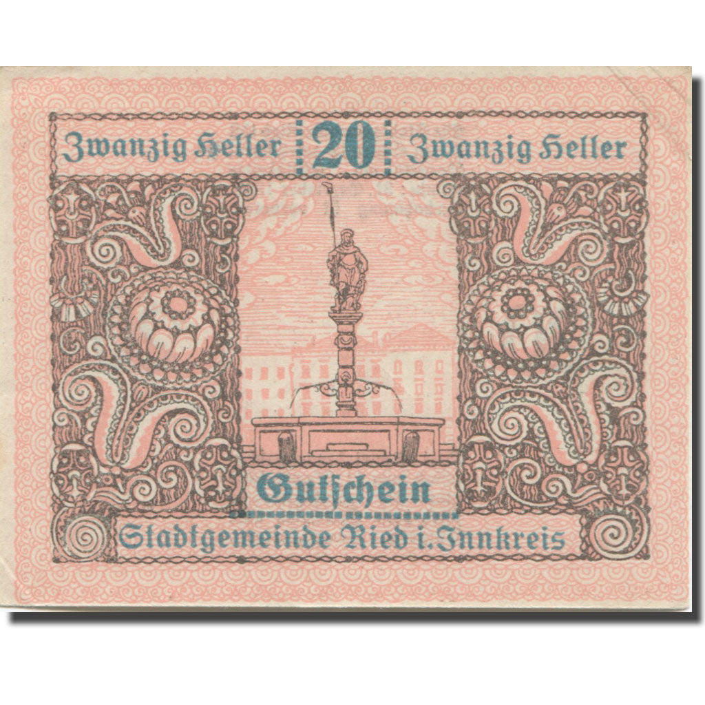 Banknote, Austria, Ried im Innkreis O.Ö. Stadtgemeinde, 20 Heller, Blason 1