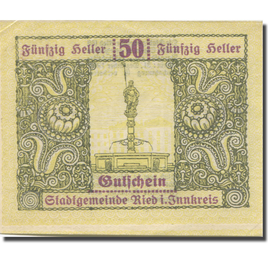 Banknote, Austria, Ried im Innkreis O.Ö. Stadtgemeinde, 50 Heller, Blason 2