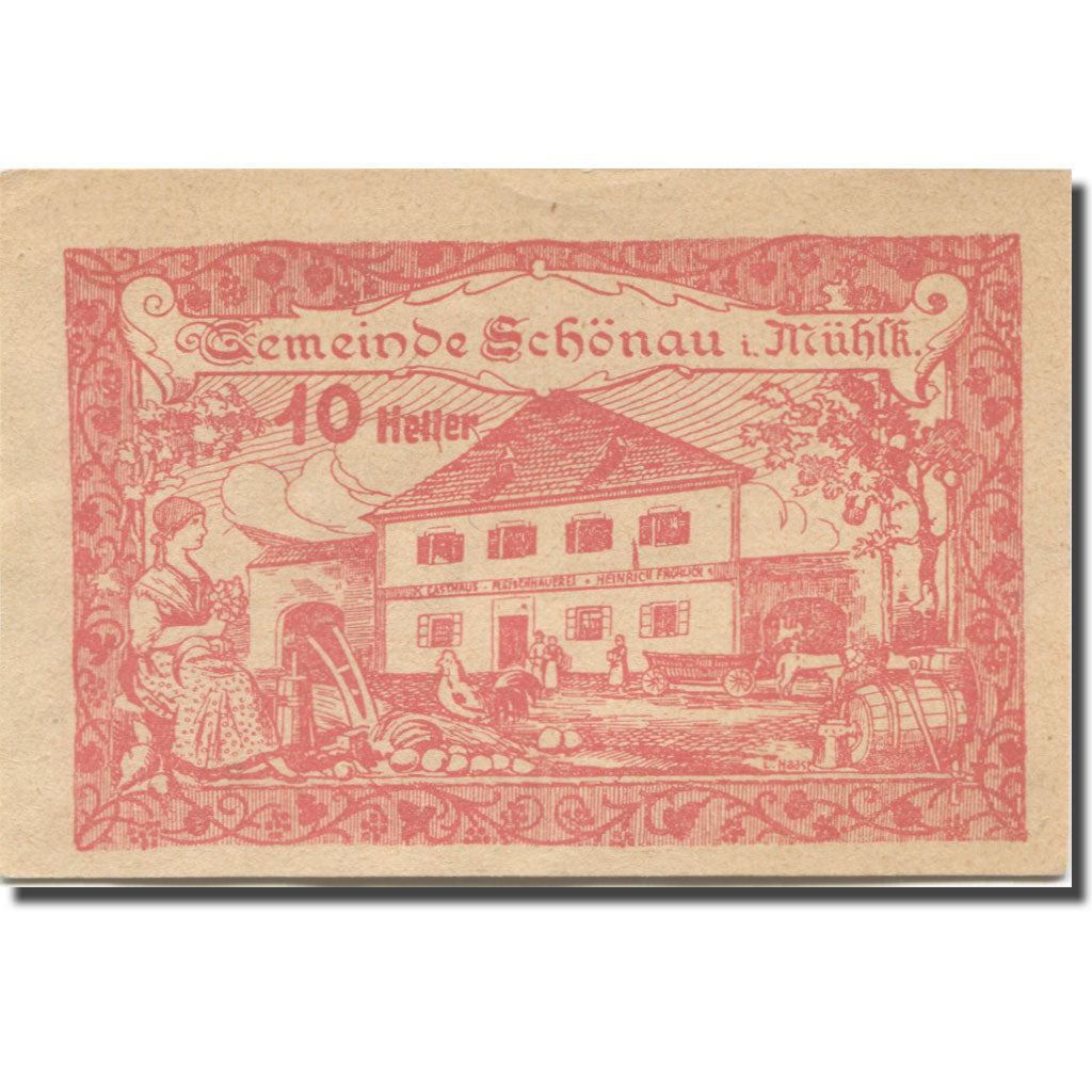 Banknote, Austria, Schönau im Mühlkreis O.Ö. Gemeinde, 10 Heller, texte 1