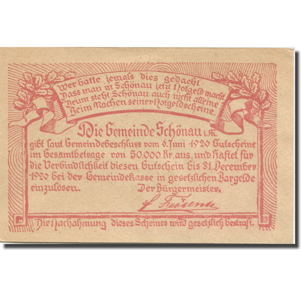Banknote, Austria, Schönau im Mühlkreis O.Ö. Gemeinde, 10 Heller, texte 1
