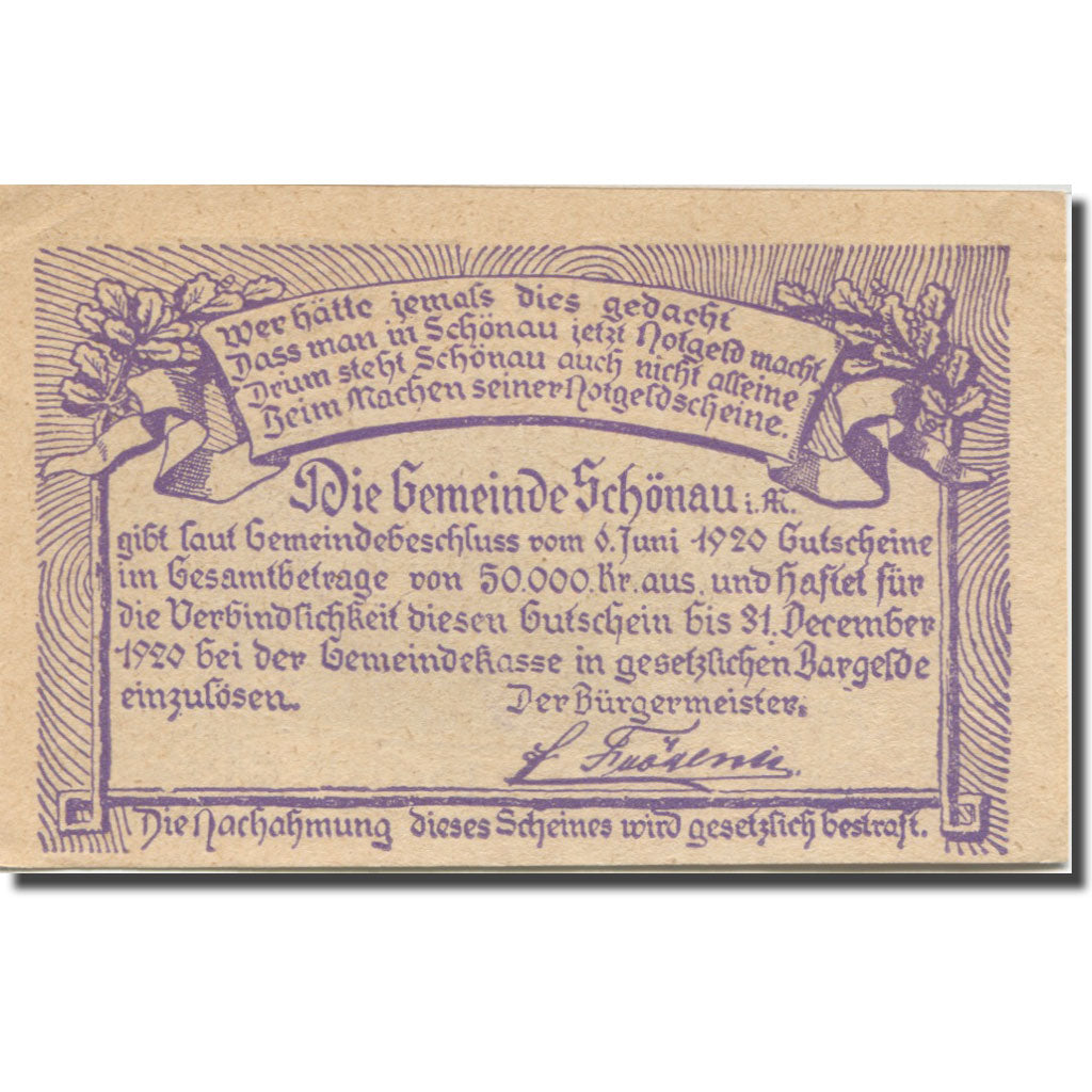 Banknote, Austria, Schönau im Mühlkreis O.Ö. Gemeinde, 50 Heller, Texte 3