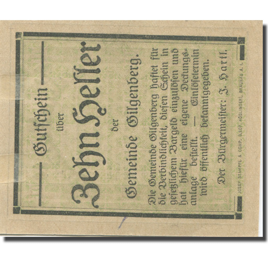 Banknote, Austria, Gilgenberg O.Ö. Gemeinde, 10 Heller, paysage 1, AU(55-58)
