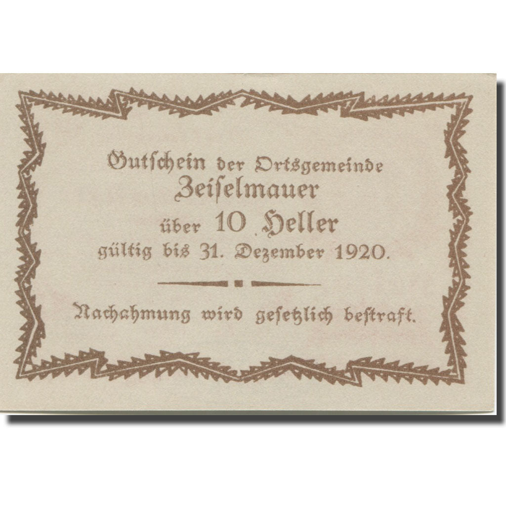 Banknote, Austria, Zeiselmauer N.Ö. Ortsgemeinde, 10 Heller, texte 1, 1920