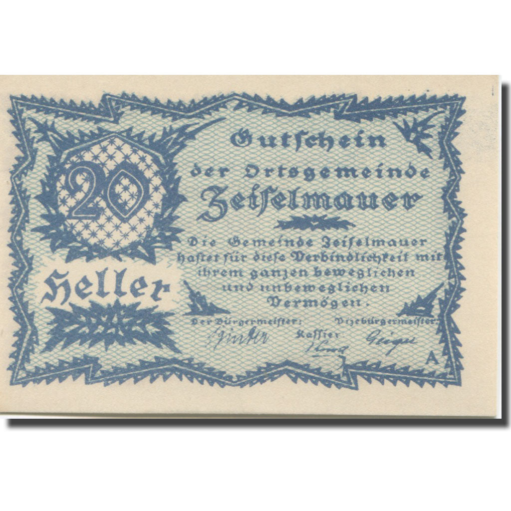 Banknote, Austria, Zeiselmauer N.Ö. Ortsgemeinde, 20 Heller, Texte 4, 1920
