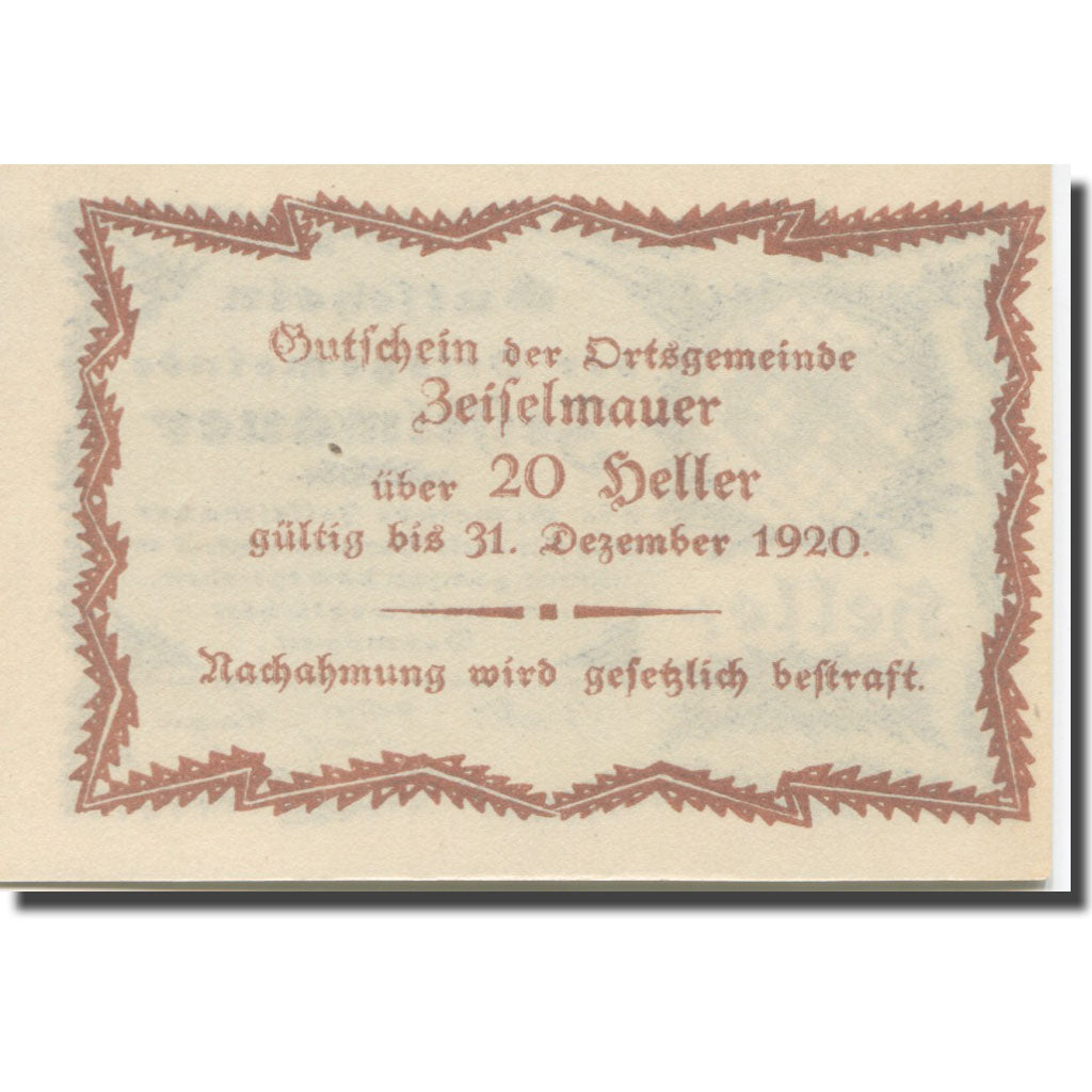 Banknote, Austria, Zeiselmauer N.Ö. Ortsgemeinde, 20 Heller, Texte 4, 1920
