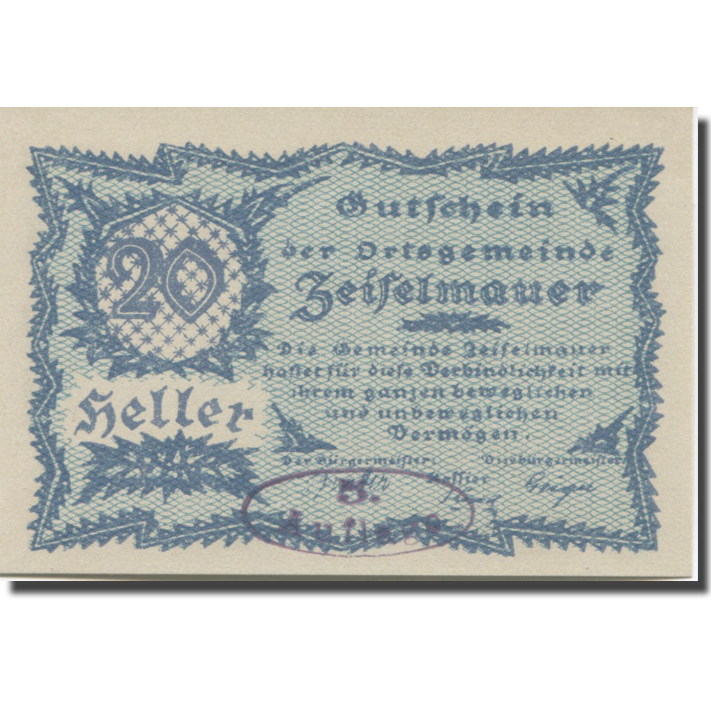 Banknote, Austria, Zeiselmauer N.Ö. Ortsgemeinde, 20 Heller, Texte  5, 1920