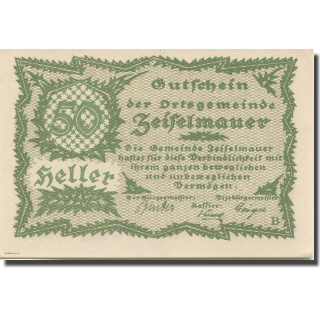 Banknote, Austria, Zeiselmauer N.Ö. Ortsgemeinde, 50 Heller, Texte 9, 1920