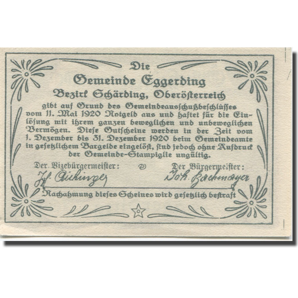 Banconote, Austria, Eggerding O.Ö. Gemeinde, 30 Heller, Texte 2, 1920