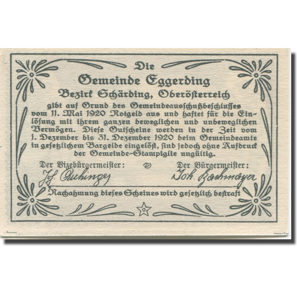 Banknote, Austria, Eggerding O.Ö. Gemeinde, 50 Heller, Texte 4, 1920