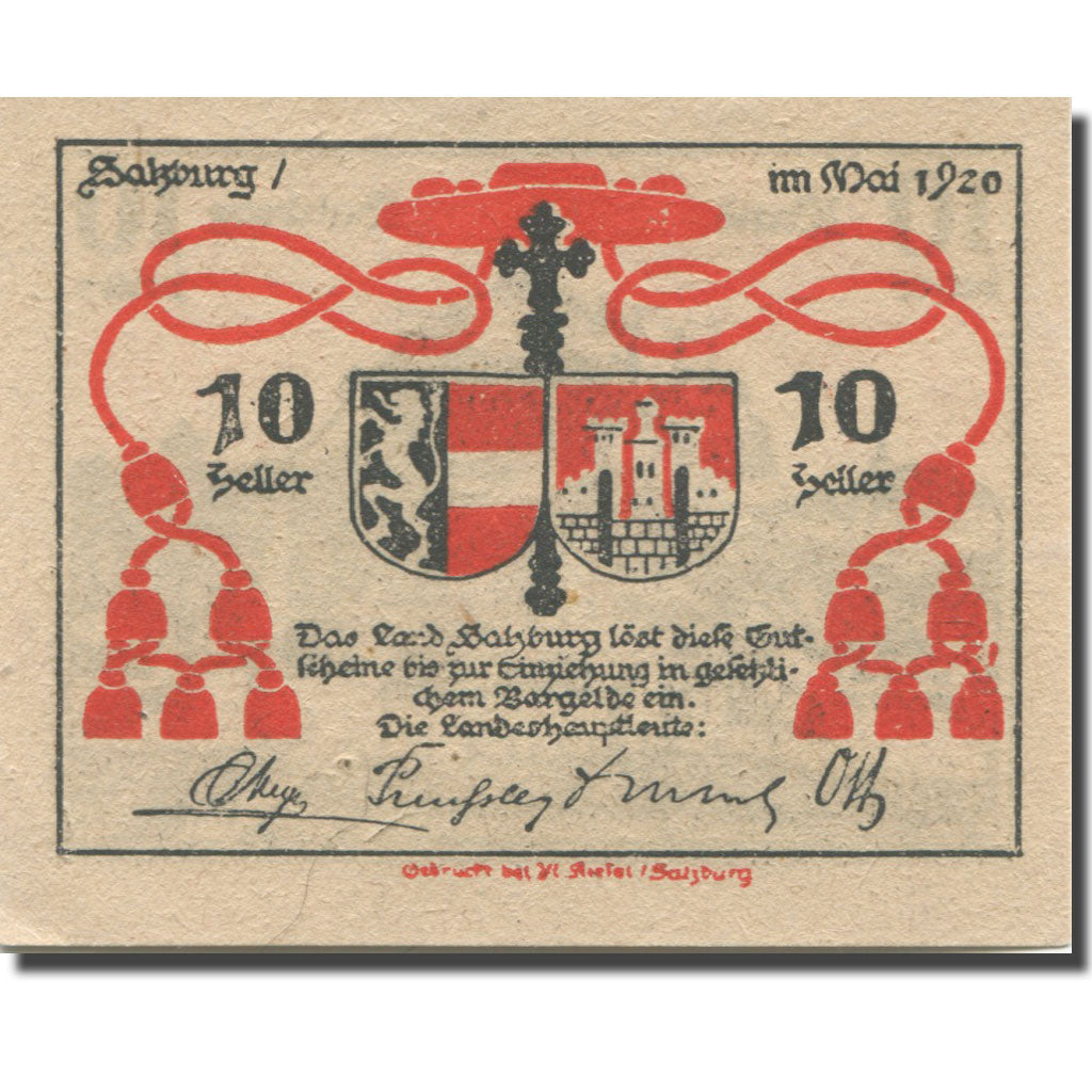 Billet, Autriche, Salzburg Sbg. Land, 10 Heller, Blason, 1920, SUP, Mehl:FS