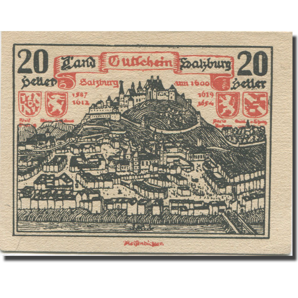 Banknote, Austria, Salzburg Sbg. Land, 20 Heller, Blason 1, 1920, AU(55-58)