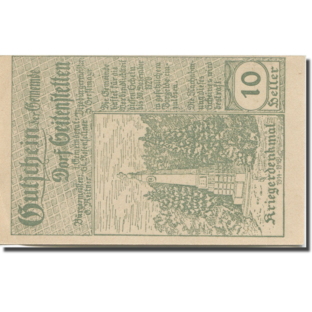 Banknote, Austria, Seitenstetten Dorf N.Ö. Gemeinde, 10 Heller, Monument, 1920