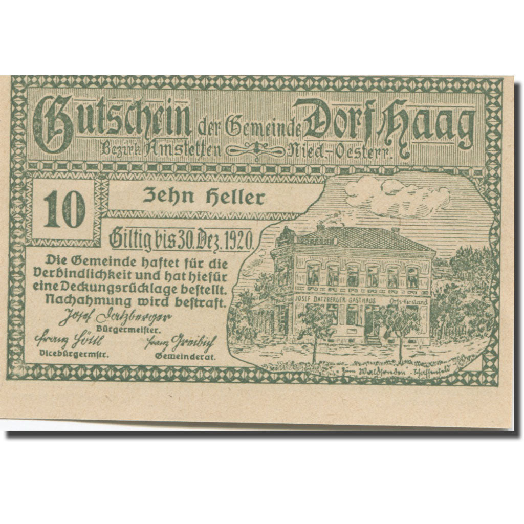 Banknote, Austria, Seitenstetten Dorf N.Ö. Gemeinde, 10 Heller, Batiment, 1920