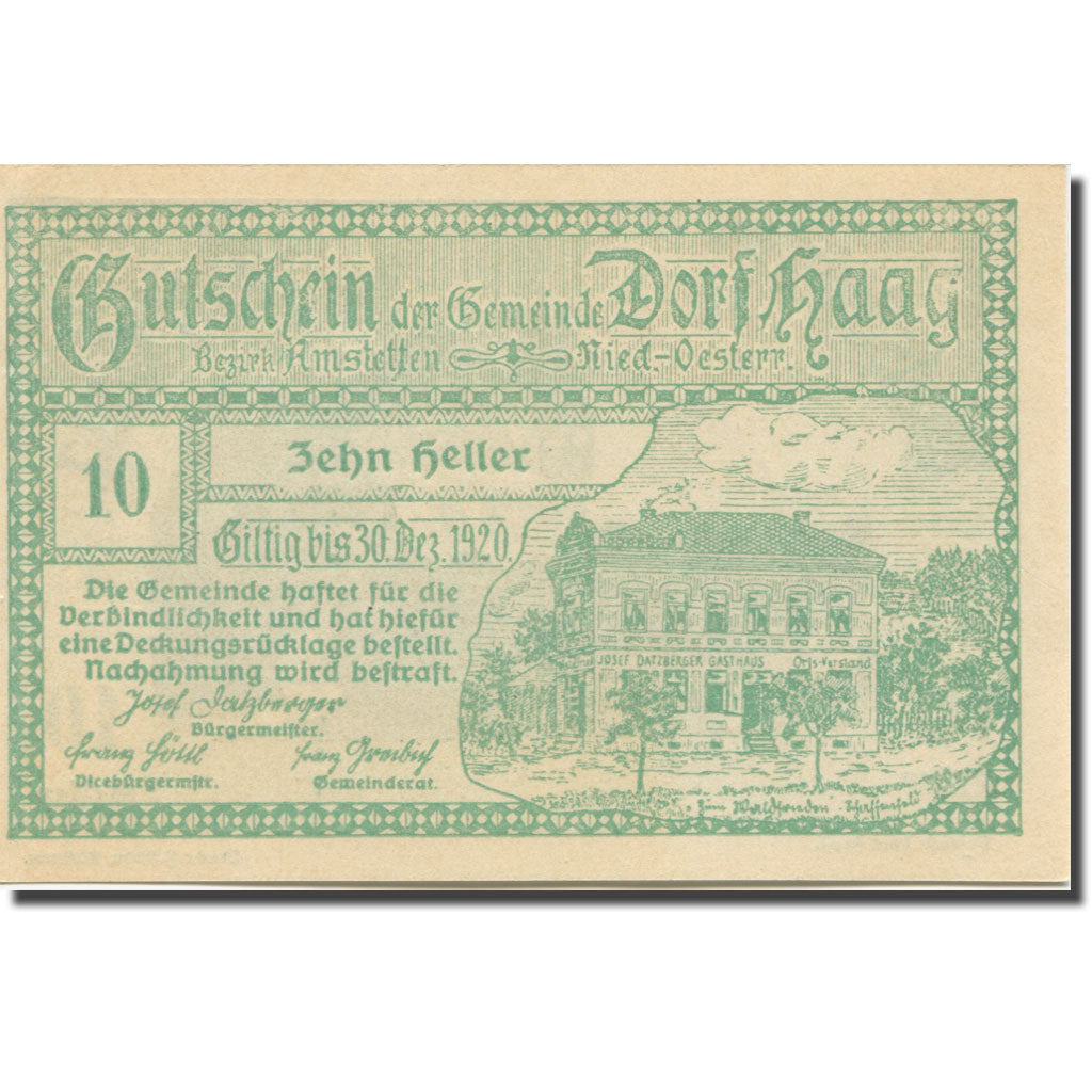 Banknote, Austria, Seitenstetten Dorf N.Ö. Gemeinde, 10 Heller, batiment 1