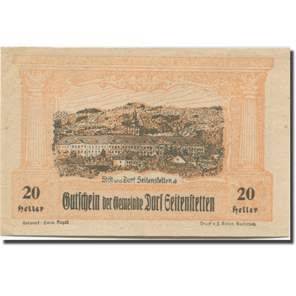 Banknote, Austria, Seitenstetten Dorf N.Ö. Gemeinde, 20 Heller, monument 1