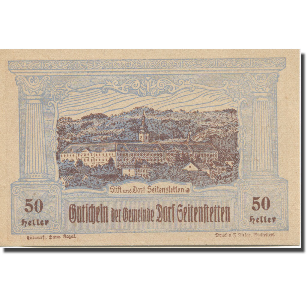 Banknote, Austria, Seitenstetten Dorf N.Ö. Gemeinde, 50 Heller, monument 2