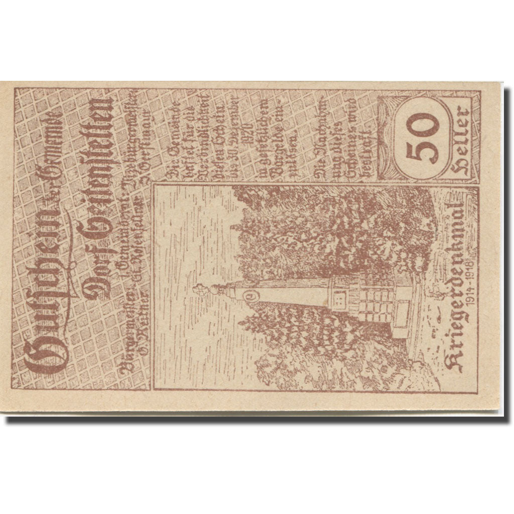 Banknote, Austria, Seitenstetten Dorf N.Ö. Gemeinde, 50 Heller, monument 2