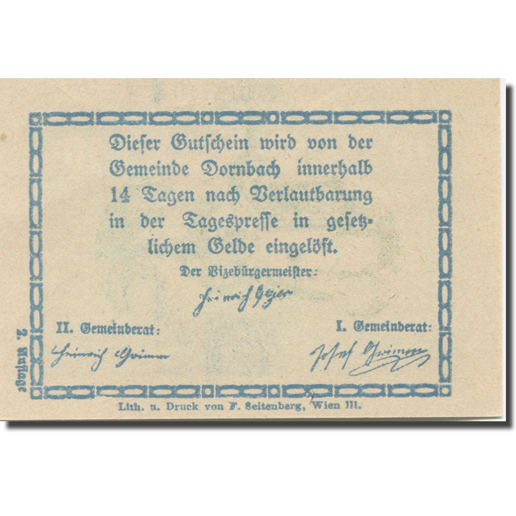 Banknote, Austria, Dornbach N.Ö. Ortschaft, 10 Heller, Texte, AU(55-58)
