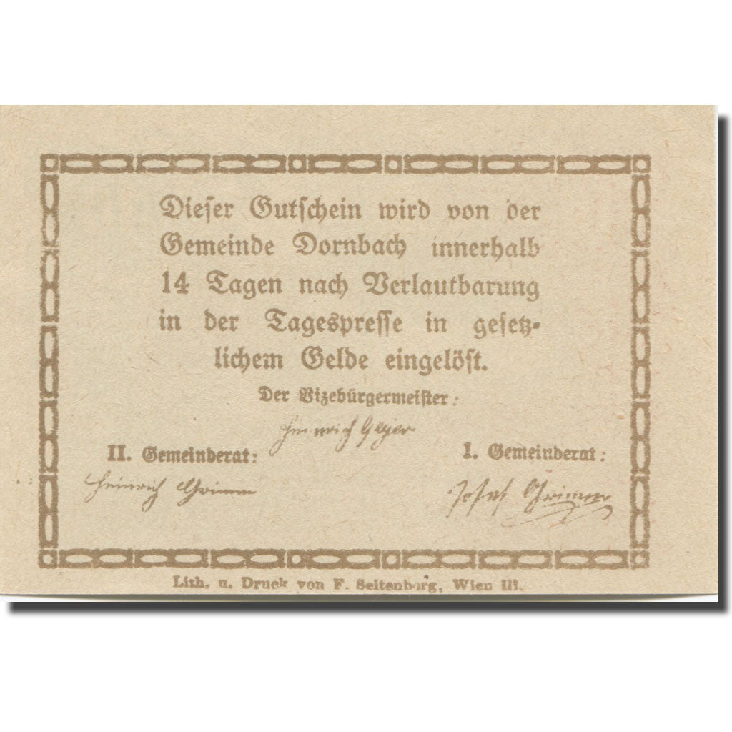 Banknote, Austria, Dornbach N.Ö. Ortschaft, 10 Heller, texte 1, AU(55-58)