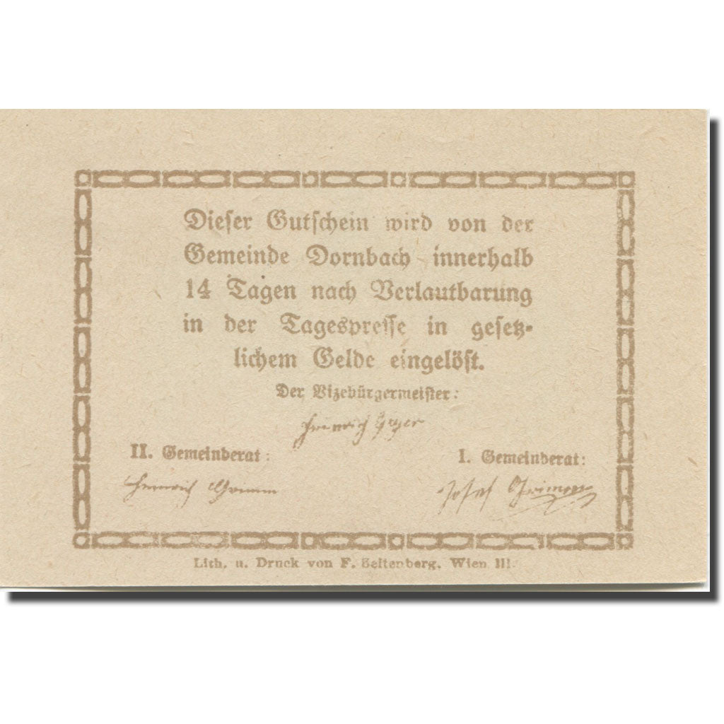 Banknote, Austria, Dornbach N.Ö. Ortschaft, 20 Heller, Texte 3, AU(55-58)