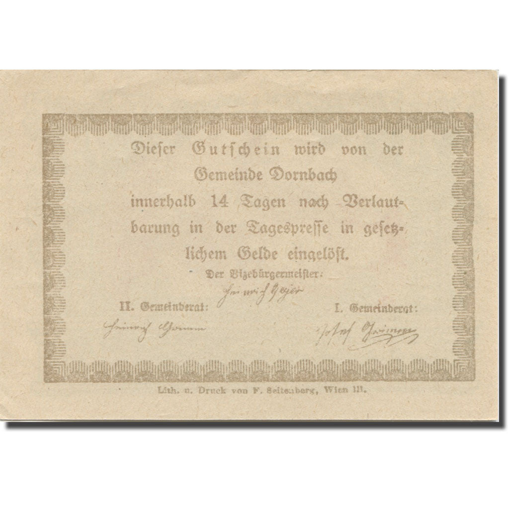 Banknote, Austria, Dornbach N.Ö. Ortschaft, 75 Heller, Texte 7, AU(55-58)
