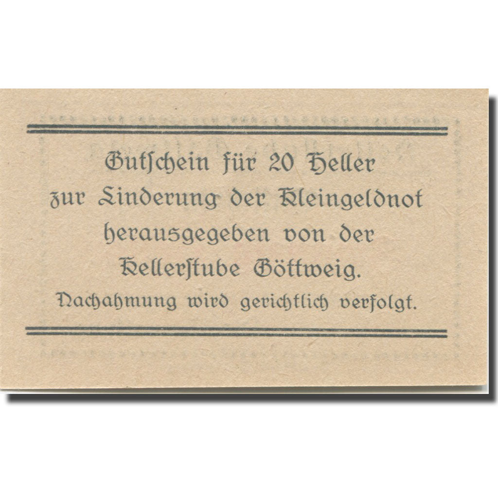 Banknote, Austria, Göttweig N.Ö. Prv. Kellerstube Göttweig, 20 Heller, Texte
