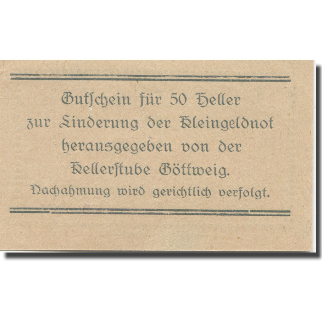 Banknote, Austria, Göttweig N.Ö. Prv. Kellerstube Göttweig, 50 Heller, texte