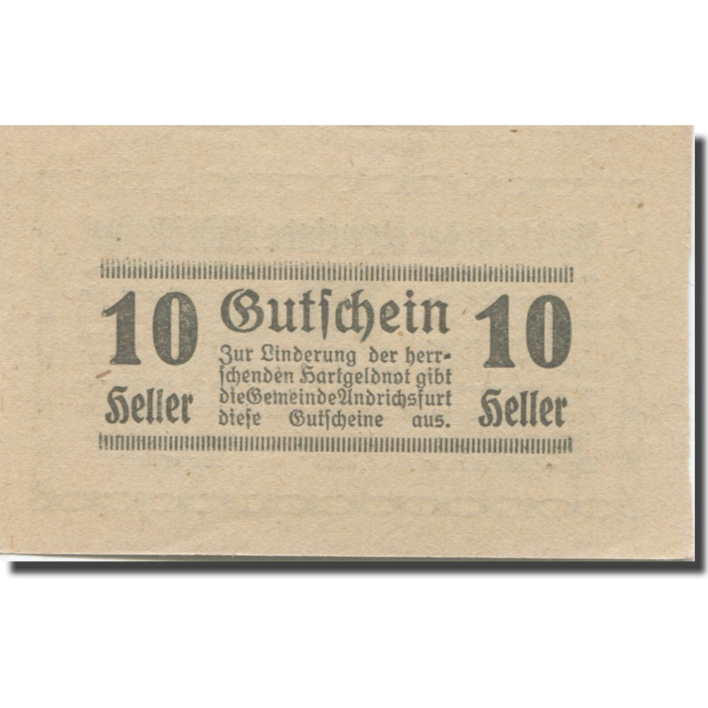 Banknote, Austria, Andrichsfurt O.Ö. Gemeinde, 10 Heller, valeur faciale, 1920