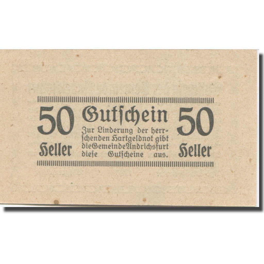 Banknot, Austria, Andrichsfurt O.Ö. Gemeinde, 50 Heller, valeur faciale 2
