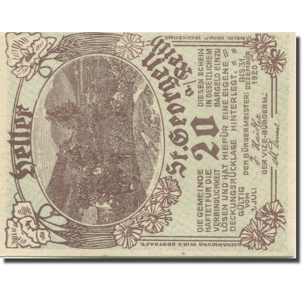Banconote, Austria, St. Georgen am Reith N.Ö. Gemeinde, 20 Heller, N.D, 1920