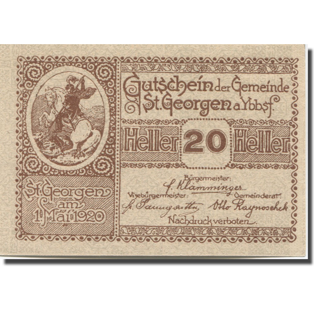 Banknote, Austria, St. Georgen am Ybbsfeld N.Ö. Gemeinde, 20 Heller, Blé 1