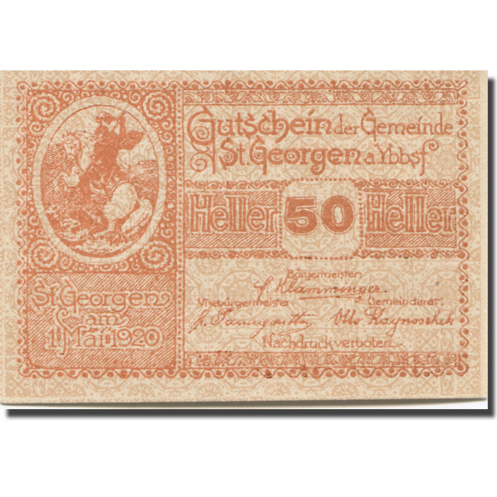 Banknote, Austria, St. Georgen am Ybbsfeld N.Ö. Gemeinde, 50 Heller, Blé 2