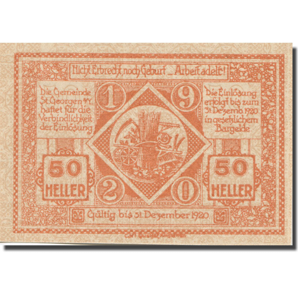 Banknote, Austria, St. Georgen am Ybbsfeld N.Ö. Gemeinde, 50 Heller, Blé 2