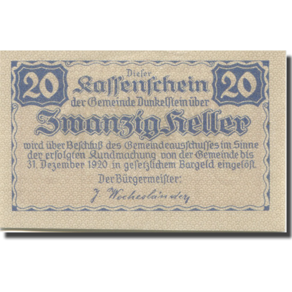 Banconote, Austria, Dunkelstein, 20 Heller, batiment 1, 1920, 1920-12-31, SPL-