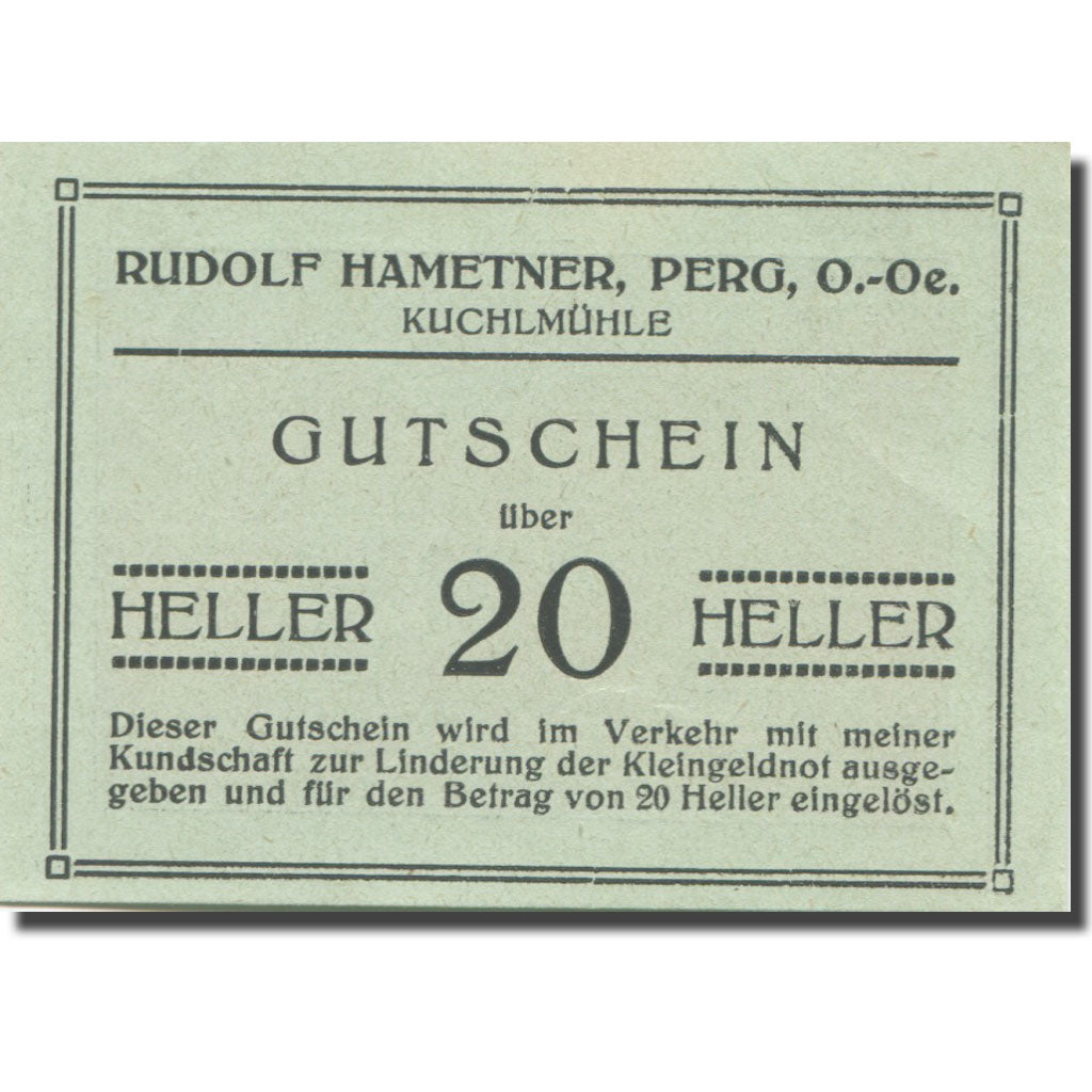 Banknote, Austria, Perg, 20 Heller, paysage 1, AU(55-58), Mehl:FS 731