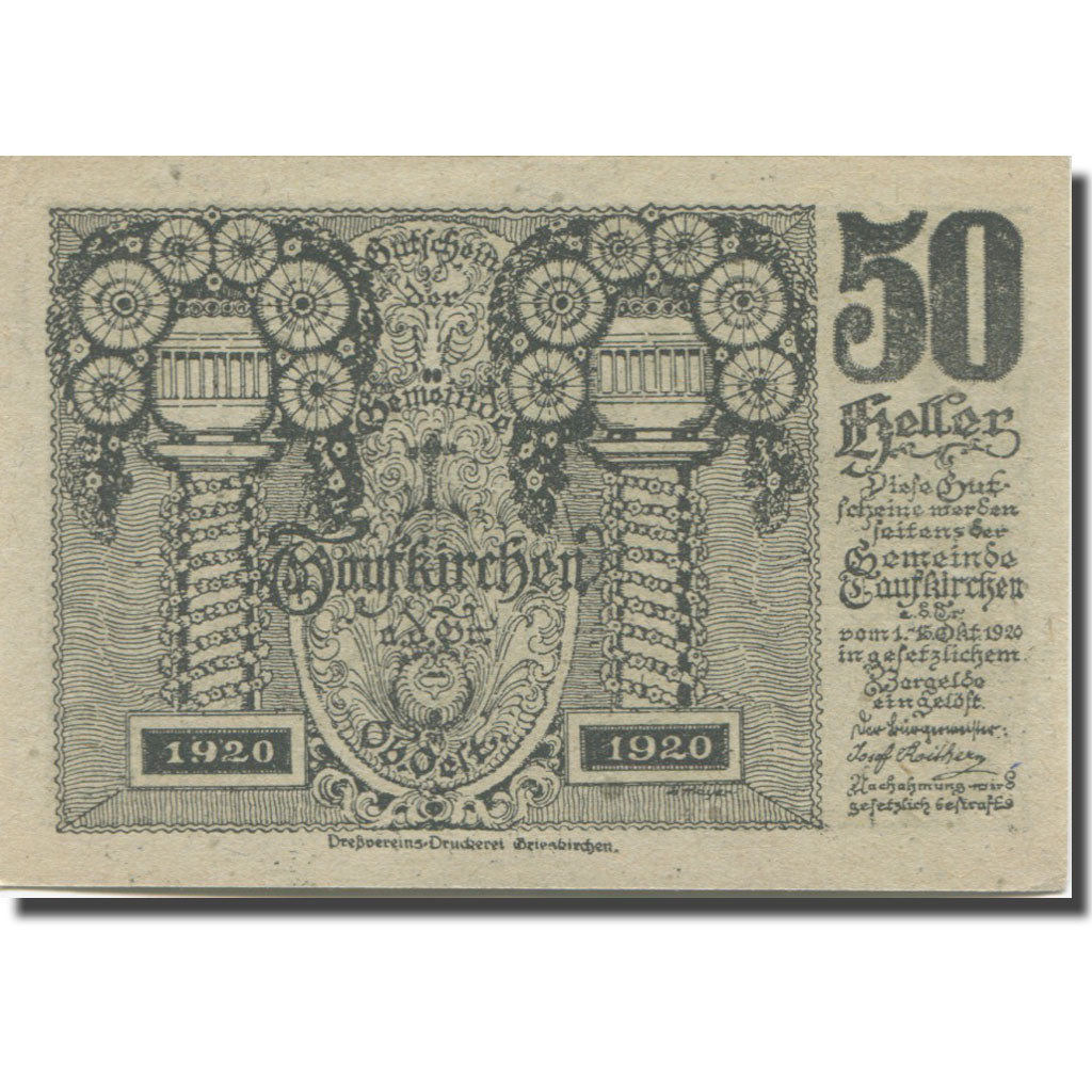 Banknote, Austria, Taufkirchen an der Trattnach O.Ö. Gemeinde, 50 Heller