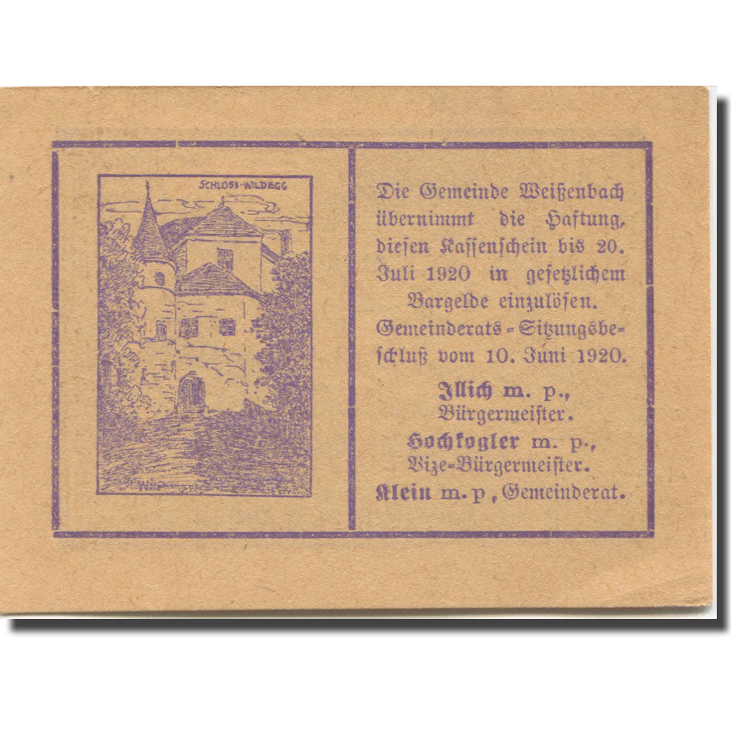 Banconote, Austria, Weissenbach bei Mödling N.Ö. Gemeinde, 10 Heller