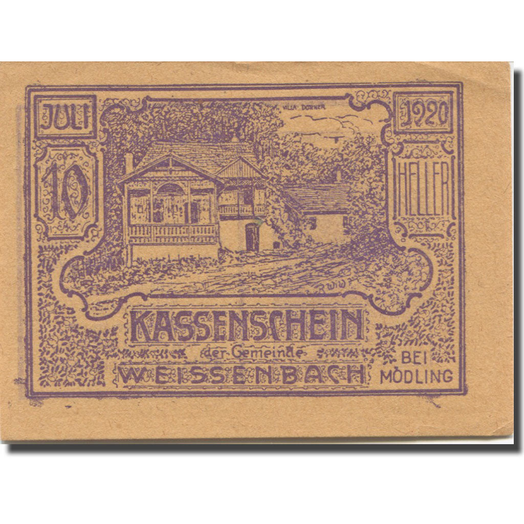Banknote, Austria, Weissenbach bei Mödling N.Ö. Gemeinde, 10 Heller, paysage